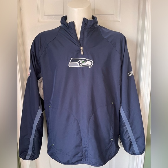 Mens Y2K Reebok NFL Seattle Seahawks 1/4 Zip Pullover Windbreaker Size Large - Picture 2 of 13